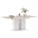 Tavolo Allungabile Bianco Grigio Cemento 8 Posti Allungabile 134x90x76h cm, Meccanismo Estensione Allunga Centrale - Livale