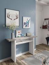 Tavolo allungabile Garland, Tavolo estensibile con apertura a libro, Tavolo consolle ausiliare pieghevole, 120x35h77 cm, Bianco e Cemento