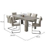 Tavolo Allungabile Grigio Cemento Allungabile Meccanismo Estensione Allunga Centrale 220x90x75h cm, Lunghezza Massima 220 cm - Campora