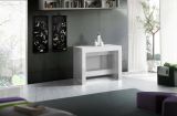 Tavolo allungabile Martino, Consolle allungabile fino a 12 posti, Tavolo con portallunghe, 100% Made in Italy, cm 51-300x90h77, Bianco lucido