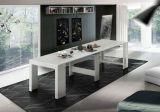 Tavolo allungabile Martino, Consolle allungabile fino a 12 posti, Tavolo con portallunghe, 100% Made in Italy, cm 51-300x90h77, Bianco lucido Larice