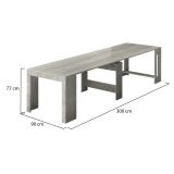 Tavolo allungabile Martino, Consolle allungabile fino a 12 posti, Tavolo con portallunghe, 100% Made in Italy, cm 51-300x90h77, Cemento
