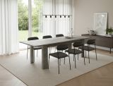 Tavolo allungabile Nanni, Consolle allungabile fino a 10 posti, Consolle estensibile 100% Made in Italy, cm 140-190x90h75, Marmo grigio