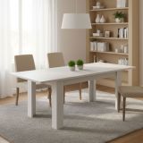Tavolo allungabile Natan, Consolle allungabile fino a 12 posti, Consolle estensibile 100% Made in Italy, cm 160-210x90h75, Bianco lucido Larice