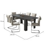 Tavolo Allungabile Nero Antracite Allungabile Meccanismo Estensione Allunga Centrale 220x90x75h cm, Lunghezza Massima 220 cm - Campora