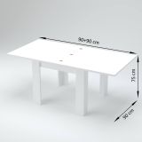 Tavolo allungabile Otto, Consolle ausiliare da cucina, Tavolo allungabile, 100% Made in Italy, cm 90x90h75, Bianco lucido Larice