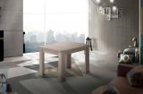 Tavolo allungabile Otto, Consolle ausiliare da cucina, Tavolo allungabile, 100% Made in Italy, cm 90x90h75, Olmo perla
