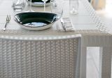 Tavolo da esterno Giove, Tavolo rettangolare da giardino, Tavolo da giardino multiuso effetto rattan, 100% Made in Italy, 150x90h74 cm, Bianco