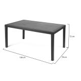 Tavolo da esterno Imola, Tavolo fisso rettangolare, Tavolo da giardino multiuso effetto rattan, 100% Made in Italy, 138x78h72 cm, Antracite