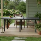 Tavolo da Esterno Nero Antracite 10 Posti Meccanismo Estensione Allunga Centrale 216x90x72h cm, Allungabile Made in Italy - Crossley