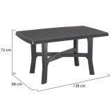 Tavolo da Esterno Nero Antracite 6 Posti Lunghezza Massima 138 cm 138x88x72h cm, Finitura Effetto Quadrettato Made in Italy - Raspberry