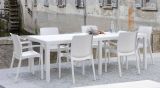 Tavolo da esterno Roma, Tavolo rettangolare allungabile da pranzo, Tavolo da giardino estensibile effetto rattan, 100% Made in Italy, 150-220x90h72 cm, Bianco