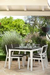 Tavolo da esterno Tornaco, Base per picnic, Piano da pranzo da giardino, Banco outdoor multiuso, 160x90 h74 cm, Bianco e Grigio scuro
