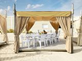Tavolo da esterno Varda, Base per picnic, Piano da pranzo da giardino multiposizione, Banco outdoor multiuso, Made in Italy, 292x86 h74 cm, Bianco