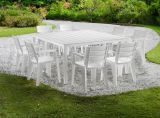 Tavolo da esterno Varda, Base per picnic, Piano da pranzo da giardino multiposizione, Banco outdoor multiuso, Made in Italy, 292x86 h74 cm, Bianco