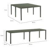 Tavolo da esterno Varda, Base per picnic, Piano da pranzo da giardino multiposizione, Banco outdoor multiuso, Made in Italy, 292x86 h74 cm, Verde