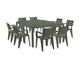 Tavolo da esterno Varda, Base per picnic, Piano da pranzo da giardino multiposizione, Banco outdoor multiuso, Made in Italy, 292x86 h74 cm, Verde