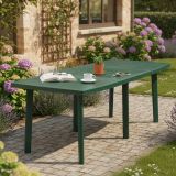 Tavolo da Esterno Verde 10 Posti Meccanismo Estensione Allunga Centrale 216x90x72h cm, Allungabile Made in Italy - Crossley