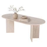 Tavolo Fisso Beige Marmo 6 Posti Forma Ovale 200x90x75h cm, Materiale Piano in Legno Nobilitato - Nofalota