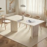 Tavolo Fisso Beige Marmo 6 Posti Forma Rettangolare 180x90x75h cm, Materiale Piano in Legno Nobilitato - Noleme