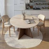 Tavolo Fisso Beige Marmo Marrone Noce 4 Posti Forma Rotondo 120x120x75h cm, Colore Ripiano Beige - Racale