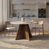 Tavolo Fisso Beige Marmo Marrone Noce 4 Posti Forma Rotondo 120x120x75h cm, Colore Ripiano Beige - Racale