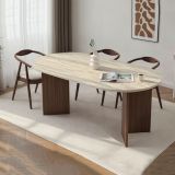 Tavolo Fisso Beige Marmo Marrone Noce 6 Posti Forma Ovale 180x90x75h cm, Colore Ripiano Beige - Monterano
