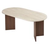 Tavolo Fisso Beige Marmo Marrone Noce 6 Posti Forma Ovale 180x90x75h cm, Colore Ripiano Beige - Monterano