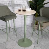 Tavolo Fisso Bianco Crema Verde 2 Posti Forma Rotondo 60x60x106h cm, Sfumatura Colore Struttura Crema - Leh