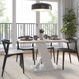 Tavolo Fisso Bianco Marmo Bianco 6 Posti Dettaglio Effetto Vetro 138x90x76h cm, Forma Rettangolare - Litopa