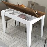 Tavolo Fisso Bianco Marrone 6 Posti Forma Rettangolare 110x72x75h cm, Peso Supportato 120 kg - Zane