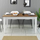 Tavolo Fisso Bianco Marrone Noce 6 Posti Forma Rettangolare 145x88x75h cm, Peso Supportato 120 kg - Sicura