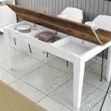 Tavolo Fisso Bianco Marrone Noce 6 Posti Forma Rettangolare 145x88x75h cm, Peso Supportato 120 kg - Sicura