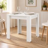 Tavolo Fisso Bianco Opaco 4 Posti Ripiano Effetto Dogato 80x80x76h cm, Forma Quadrato - Trosa