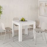 Tavolo Fisso Bianco Opaco 4 Posti Ripiano Effetto Dogato 80x80x76h cm, Forma Quadrato - Trosa