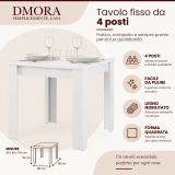Tavolo Fisso Bianco Opaco 4 Posti Ripiano Effetto Dogato 80x80x76h cm, Forma Quadrato - Trosa
