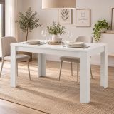 Tavolo Fisso Bianco Opaco 6 Posti Ripiano Effetto Dogato 135x80x76h cm, Forma Rettangolare - Luarca