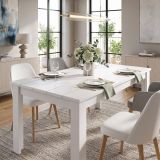 Tavolo Fisso Bianco Opaco 6 Posti Ripiano Effetto Dogato 135x80x76h cm, Forma Rettangolare - Luarca