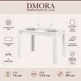 Tavolo Fisso Bianco Opaco 6 Posti Ripiano Effetto Dogato 135x80x76h cm, Forma Rettangolare - Luarca