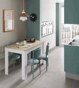 Tavolo fisso Lowell, Tavolo per sala pranzo, Tavolo consolle moderno per salotto o cucina, 109x67x78 cm, Bianco e Rovere