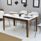 Tavolo Fisso Marrone Noce Bianco 6 Posti Forma Rettangolare 145x88x75h cm, Peso Supportato 120 kg - Viverone