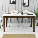 Tavolo Fisso Marrone Noce Bianco 6 Posti Forma Rettangolare 145x88x75h cm, Peso Supportato 120 kg - Viverone