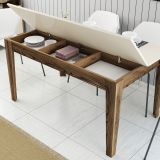 Tavolo Fisso Marrone Noce Bianco Crema 6 Posti Forma Rettangolare 145x88x75h cm, Peso Supportato 120 kg - Viverone