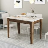 Tavolo Fisso Marrone Noce Bianco Marmo 6 Posti Forma Rettangolare 110x72x75h cm, Peso Supportato 120 kg - Madone