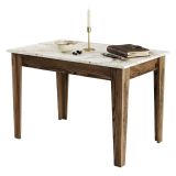 Tavolo Fisso Marrone Noce Bianco Marmo 6 Posti Forma Rettangolare 110x72x75h cm, Peso Supportato 120 kg - Madone