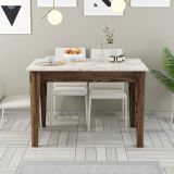 Tavolo Fisso Marrone Noce Bianco Marmo 6 Posti Forma Rettangolare 110x72x75h cm, Peso Supportato 120 kg - Madone