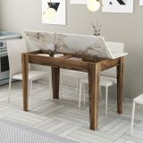 Tavolo Fisso Marrone Noce Bianco Marmo 6 Posti Forma Rettangolare 110x72x75h cm, Peso Supportato 120 kg - Madone