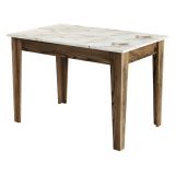 Tavolo Fisso Marrone Noce Bianco Marmo 6 Posti Forma Rettangolare 110x72x75h cm, Peso Supportato 120 kg - Madone