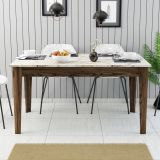 Tavolo Fisso Marrone Noce Bianco Marmo 6 Posti Forma Rettangolare 145x88x75h cm, Peso Supportato 120 kg - Viverone