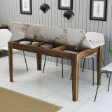 Tavolo Fisso Marrone Noce Bianco Marmo 6 Posti Forma Rettangolare 145x88x75h cm, Peso Supportato 120 kg - Viverone